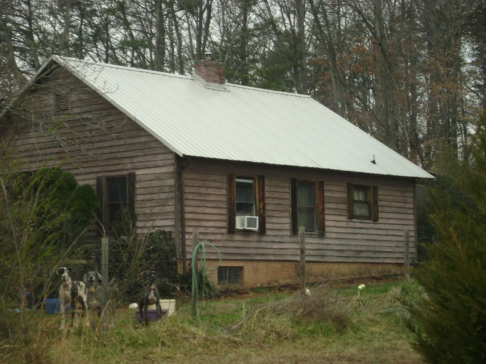 White metal roof on an old wood sided farmhouse, from a Metal Roof Installation job in Terry
